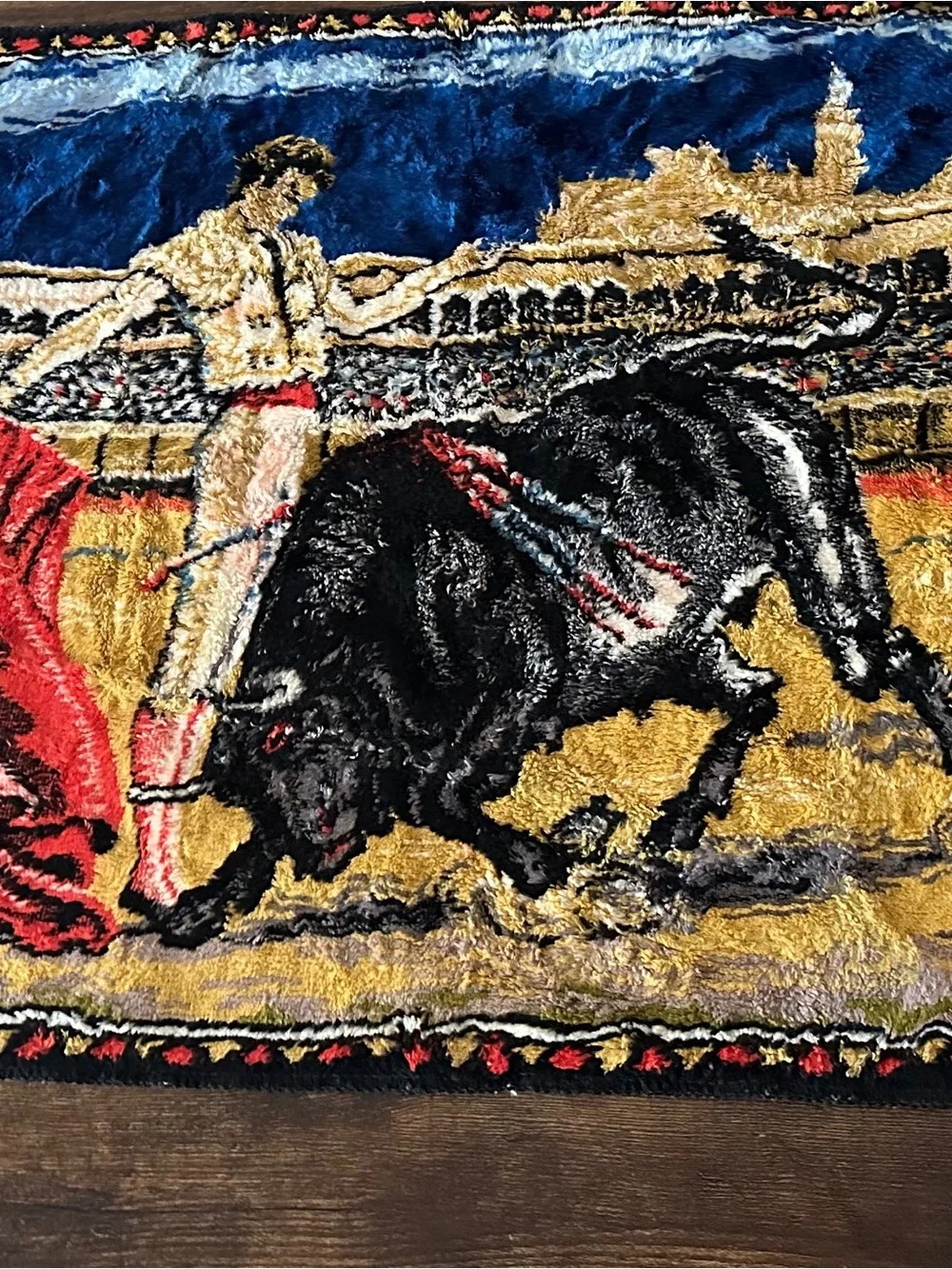 Vintage Mediterranean Rustic Bullfighting Wall Tapestry Rug Home decor Artsy